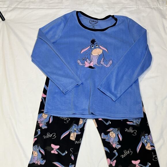 Disney Winnie The Pooh Eeyore Embroidered Fleece 2 pc Womens Pajama Set Size XL - Picture 1 of 13